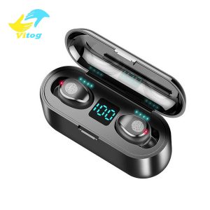 vitog f9 tws wireless earphone bluetooth v5.0 earbuds bluetooth headphone led display with 2000mah power bank headset with microphone