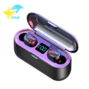 vitog hbq q32-1 bluetooth earphones tws 5.0 waterproof hd stereo wireless earbuds noise cancelling gaming headset led power display