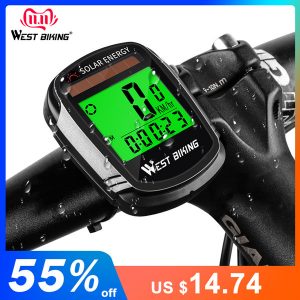 west biking bike computer with solar powered wireless waterproof bicycle speedometer odometer automatic wake-up cycle computer