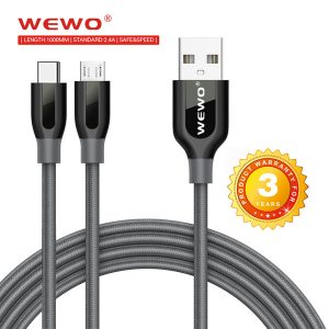 wewo braided nylon micro usb cable 1.0m data charger 2.4a high speed charging usb typec cables for android smart cell phone