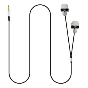 wholesale-cool skull heads 2 wire-controlled in-ear stereo earphone 3.5mm port earphones earbuds headset for iphone ipad mp3 ing