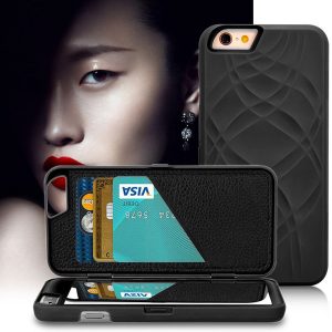 wholesale-fashion lady make up mirror case for 6 6s 4.7 / plus 5.5 flip cases pu leather card slot + hard pc back cover dual layer