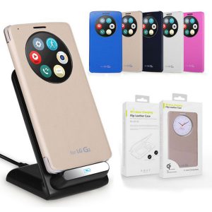 wholesale-smart quick circle flip leather case cover with qi wireless charging for g3 d855 vs985 power case 5 colors quality