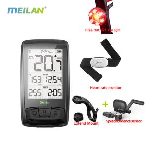 wireless bicycle speedometer meilan m4 and s1 taillights tachometer heart rate monitor cadence speed sensor waterproof satch