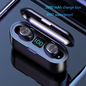 wireless earphone bluetooth v5.0 f9 tws headphone hf stereo earbuds led display touch control 2000mah power bank headset with microphone dhl