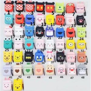 with retail package portable silicone cartoon shockproof airpods case iphone bluetooth earphone protective cover cartoon with carabiner