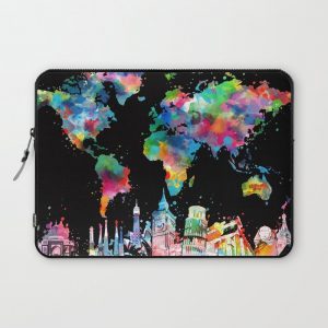 world map city skyline 3 Computer Cover by Bekim ART - Laptop Sleeve - 13"