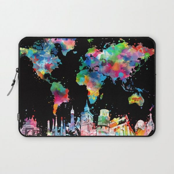 world map city skyline 3 Computer Cover by Bekim ART - Laptop Sleeve - 13"