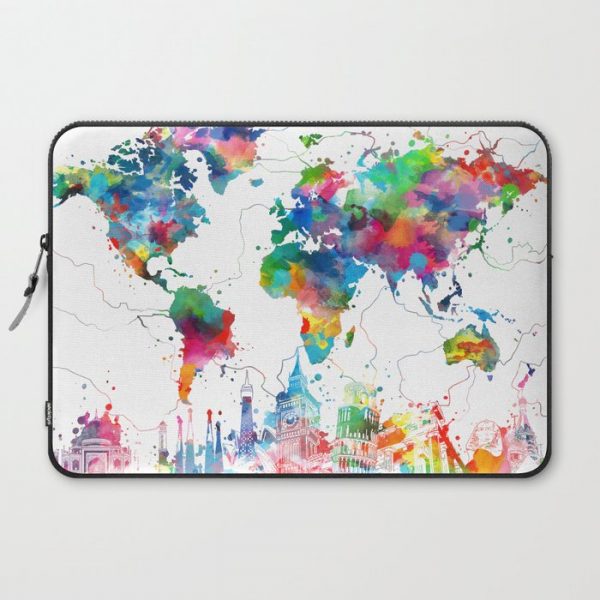 world map watercolor collage Computer Cover by Bekim ART - Laptop Sleeve - 15"