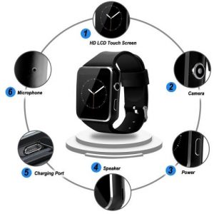 x6 smartwatch sport watch phone for all smart phone with camera fm support sim card with the retail package