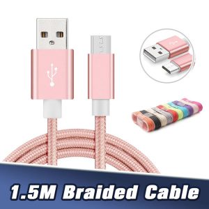 1.5m 5ft braided usb micro charger durable type c cable for samsung huawei smart phones with metal head plug