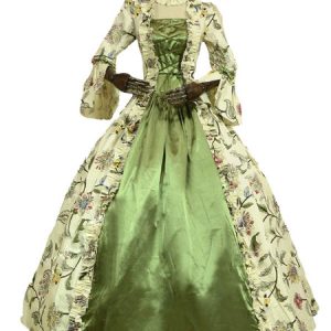 18th Century Costume Green Retro Costumes Floral Print Dress Women Victorian Style Marie Antoinette Costume Set