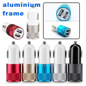 2.1a dual usb car charger 2100ma with aluminium frame double usb charger for phone samartphone in high quality