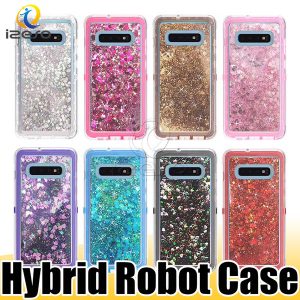 3 in 1 robot case crystal bling glitter liquid quicksand back cover for samsung s10 plus s10e note9 s9 s8 j7 j3 izeso