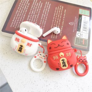 3d cartoon fortune cat case for airpods protective shockproof silicone case cover pouch for apple wireless bluetooth headset