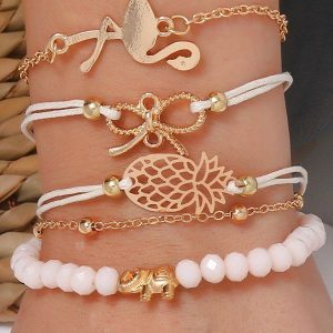 5Pcs Pineapple Bowknot Flamingo Bracelet Set