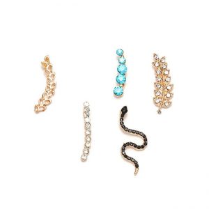 5Pcs Rhinestone Inlaid Snake Leaf Earrings Set