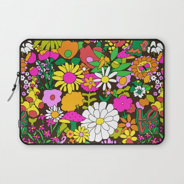 60's Groovy Garden in Chocolate Brown Computer Cover by YesterdayCollection - Laptop Sleeve - 13"