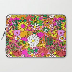 60's Groovy Garden in Neon Peach Coral Computer Cover by YesterdayCollection - Laptop Sleeve - 15"