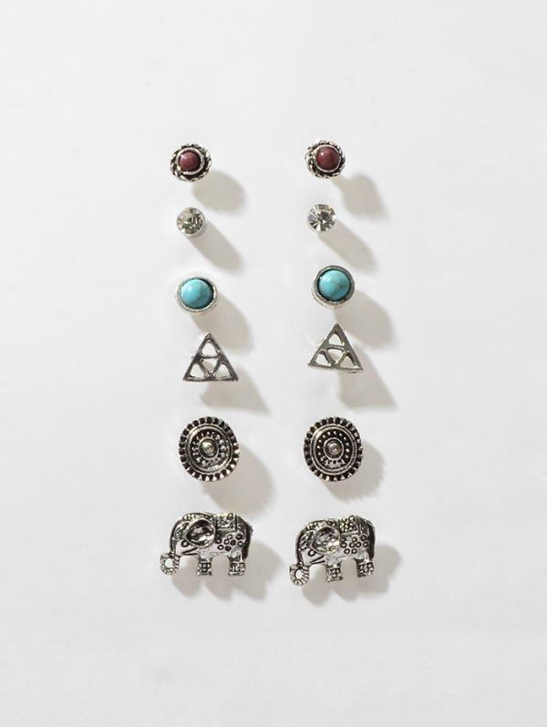 6Pairs Bohemian Elephant Geometric Earrings Suit