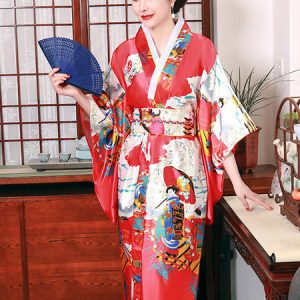 Adult's Japanes Costumes Black Kimono Polyester Satin Dress Oriental Set Holidays Costumes