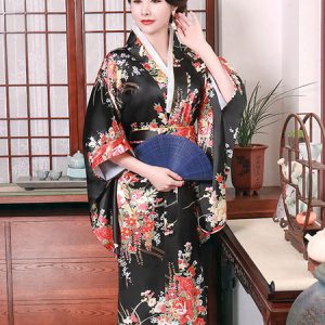 Adult's Japanes Costumes Blue Kimono Polyester Satin Dress Oriental Set Holidays Costumes