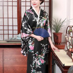 Adult's Japanes Costumes Cyan Blue Kimono Polyester Satin Dress Oriental Set Holidays Costumes