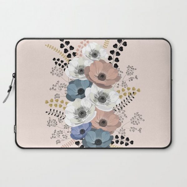 Anemones bouquet pink pastel Computer Cover by Anis Illustration @anisillustration - Laptop Sleeve - 15"