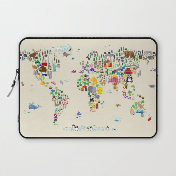 Animal Map of the World Computer Cover by artPause - Michael Tompsett - Laptop Sleeve - 13"