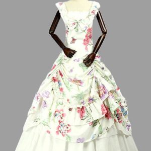 Apricot Retro Costumes Women Floral Print Marie Antoinette Costume Sateen Dress Vintage 18th Century Costume