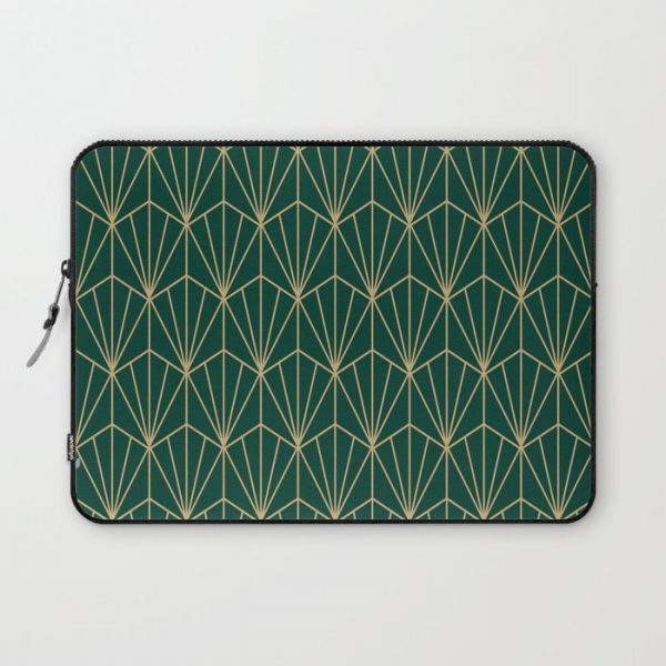 Art Deco Vector in Green and Gold Computer Cover by Becky Bailey - Laptop Sleeve - 13"