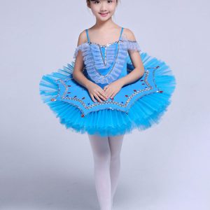 Ballerina Dress Gilrs Latin Dance Costume Kids Light Sky Blue Training Tutu Dancing Dresses