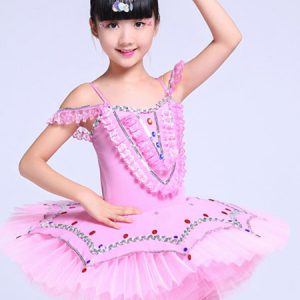 Ballerina Dress Gilrs Latin Dance Costume Kids Light Sky Blue Training Tutu Dancing Dresses