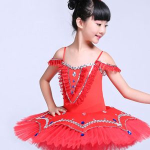 Ballerina Dress Gilrs Latin Dance Costume Kids Light Sky Blue Training Tutu Dancing Dresses