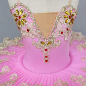 Ballet Dance Costume Pink Lace Embroidered Beaded Tutu Ballerina Dress