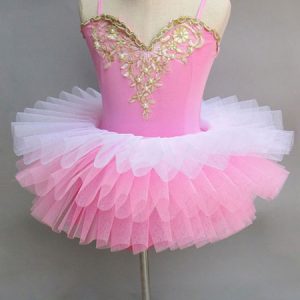 Ballet Dance Costume Pink Tutu Dress Straps Embroidered Ballerina Dresses