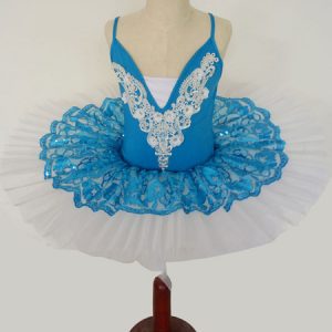 Ballet Dance Dress Blue Lace Pleated Applique Tutu Ballerina Costume