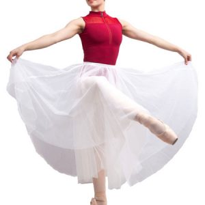 Ballet Dance Skirt Costume Women's White Tulle Sheer Performance Maxi Skirt