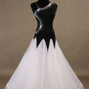 Ballroom Dance Costume Dresses Black Women Sleeveless Beaded Organza Training Dancing Wear