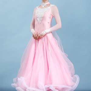 Ballroom Dance Costume Dresses Choker Long Sleeve Beaded Applique Training Performance Dancing Wear Halloween