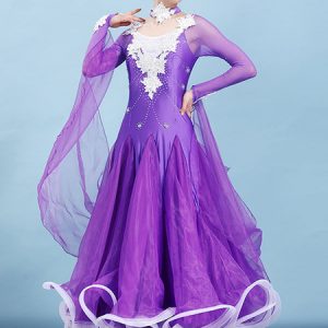 Ballroom Dance Costume Dresses Choker Long Sleeve Beaded Applique Training Performance Dancing Wear Halloween