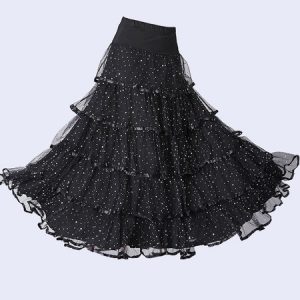 Ballroom Dance Costume Skirt Black Women Ruffles Training Dance Bottoms