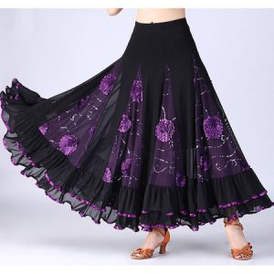 Ballroom Dance Costume Skirt Long Women Floral Dancing Bottoms