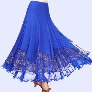 Ballroom Dance Costume Skirt Royal Blue Women Floral Training Dancing Bottoms