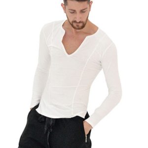 Ballroom Dance Costume Top Men White Long Sleeve Practice Dancing Clothes