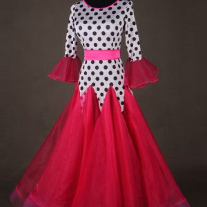 Ballroom Dance Costume Top Red Women Long Sleeve Polka Dot Print Training Dancing Clothes