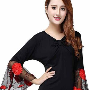 Ballroom Dance Costume Top Women Long Sleeeve V Neck T Shirt Top