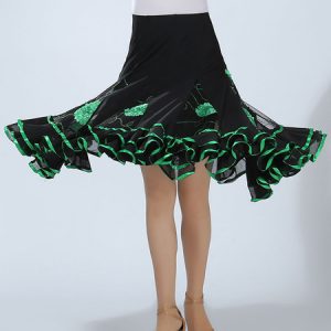 Ballroom Dance Costume Women's Green Two Tone Embroidered Performance Long Skirt