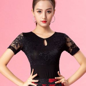 Ballroom Dance Costumes Black Women Lace Embroidered Ballroom Dancer Top Performance Dancing Wear Halloween