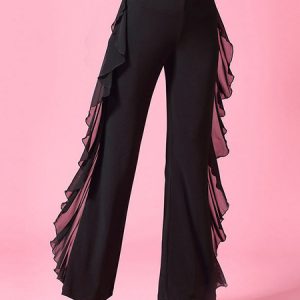 Ballroom Dance Costumes Black Women Rayon Ruffles Ballroom Dancer Pants Halloween